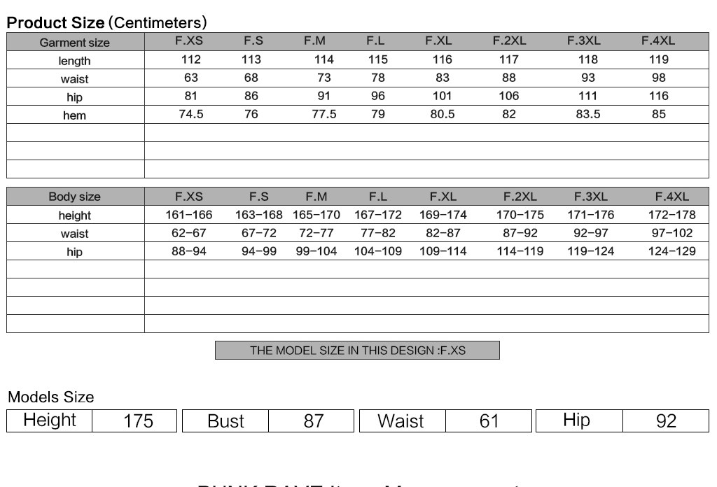 Apocrypha Gothic Flare Pants Size Chart