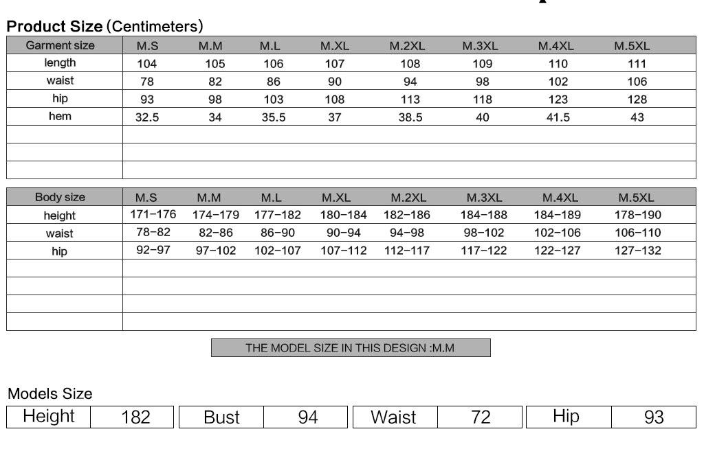 Morion Men's Punk Jeans in Black Size Chart