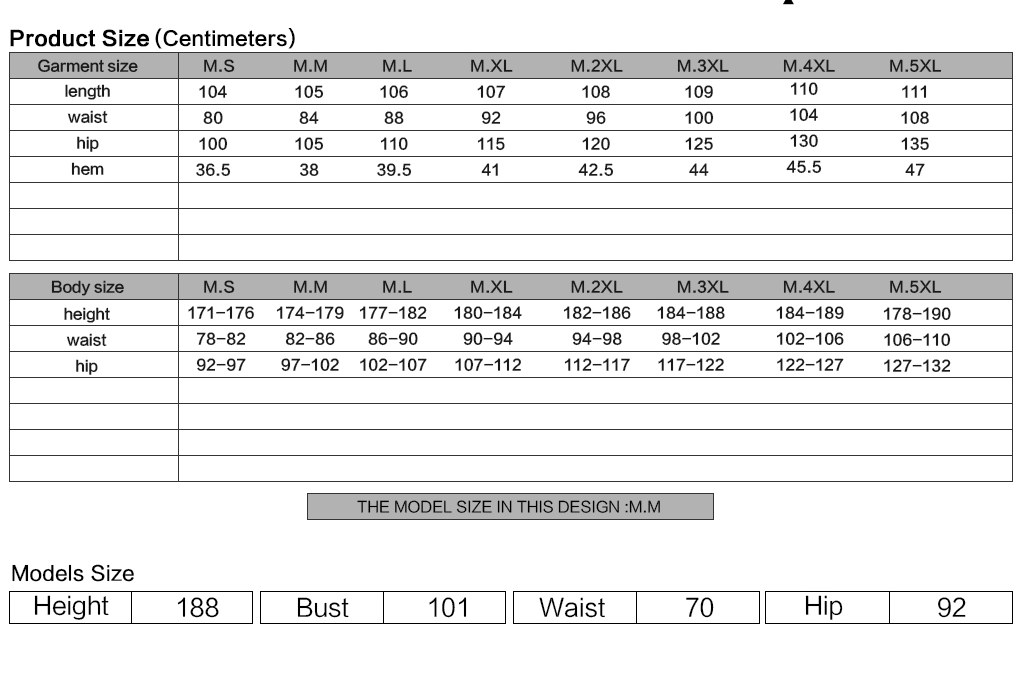 Crepuscule Men's Gothic Trousers in Black Size Chart