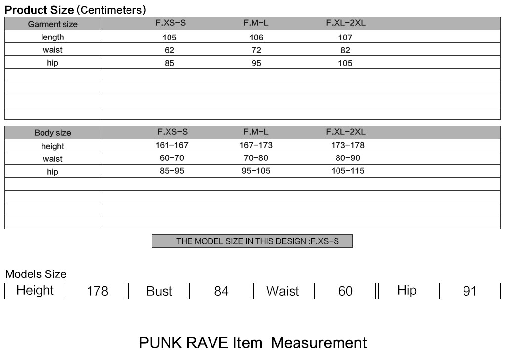 Batlings Women's Gothic Skirt in Black Size Chart