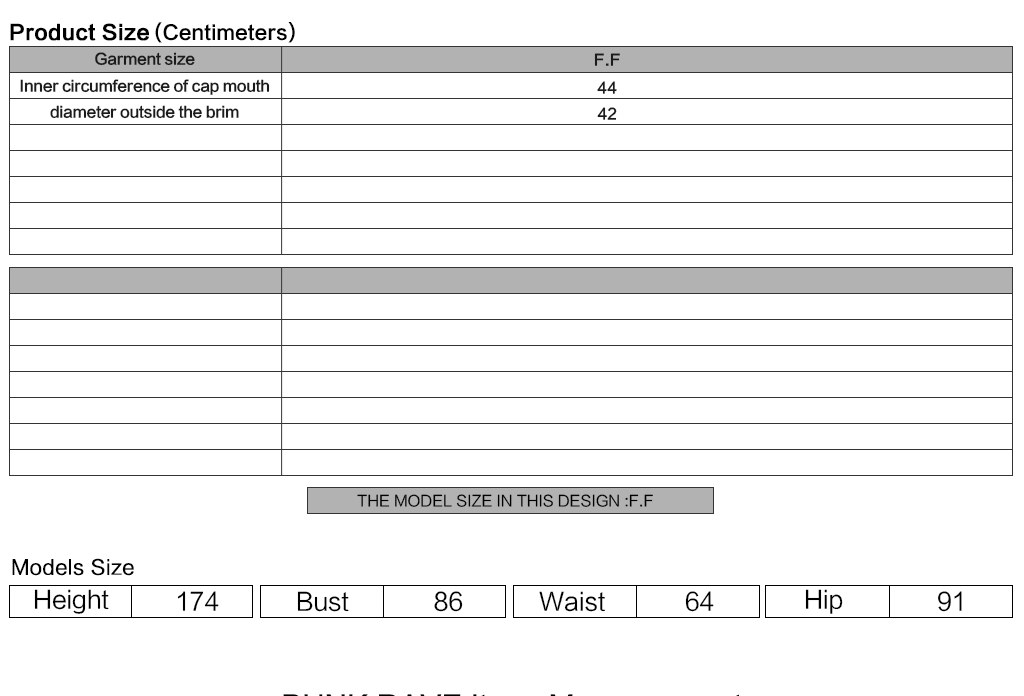 Azrael Gothic Tassel Hat Size Chart