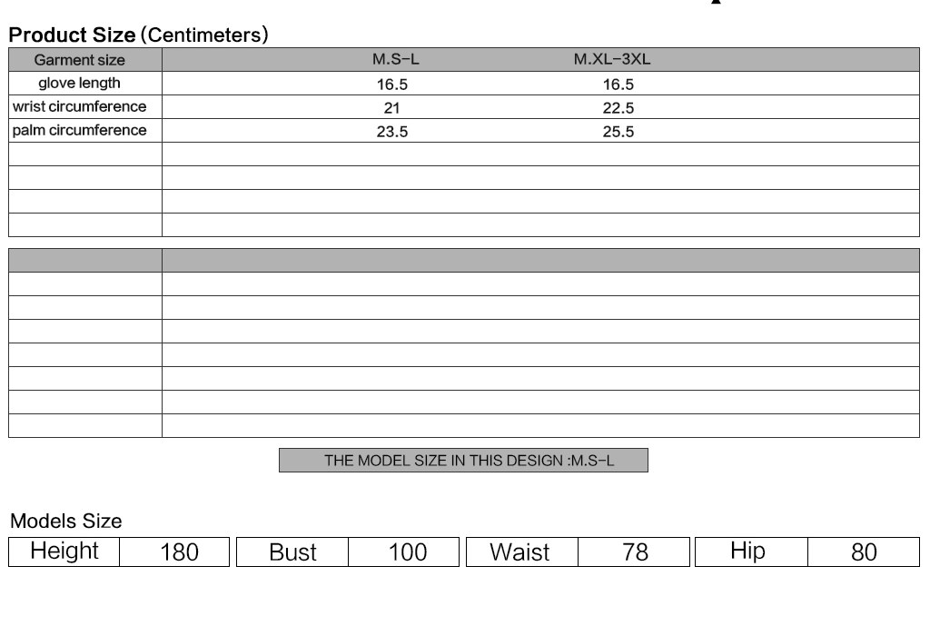 Carmilla Gothic Armor Cyberpunk Gloves Men's Size Chart