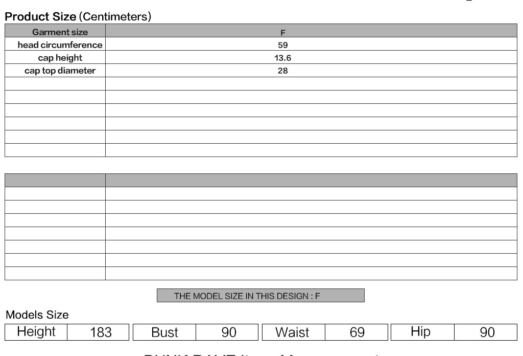 Dead Calm Gothic Military Studded Hat in Black Size Chart