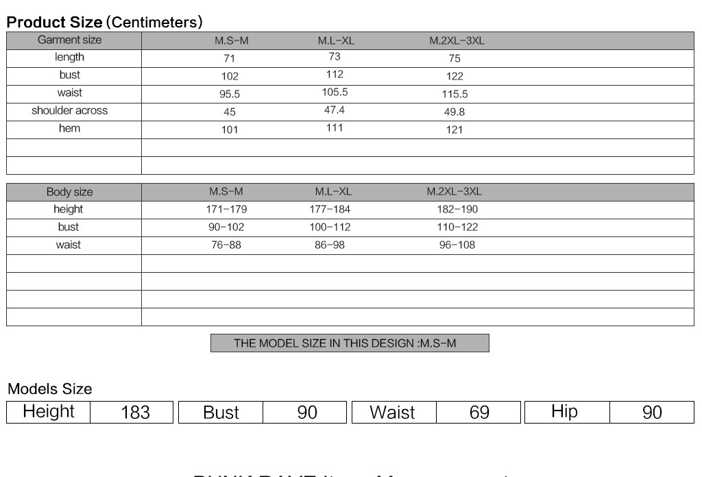 Hemlock Men's Gothic Vest/Camisole in Black & Coffee Size Chart
