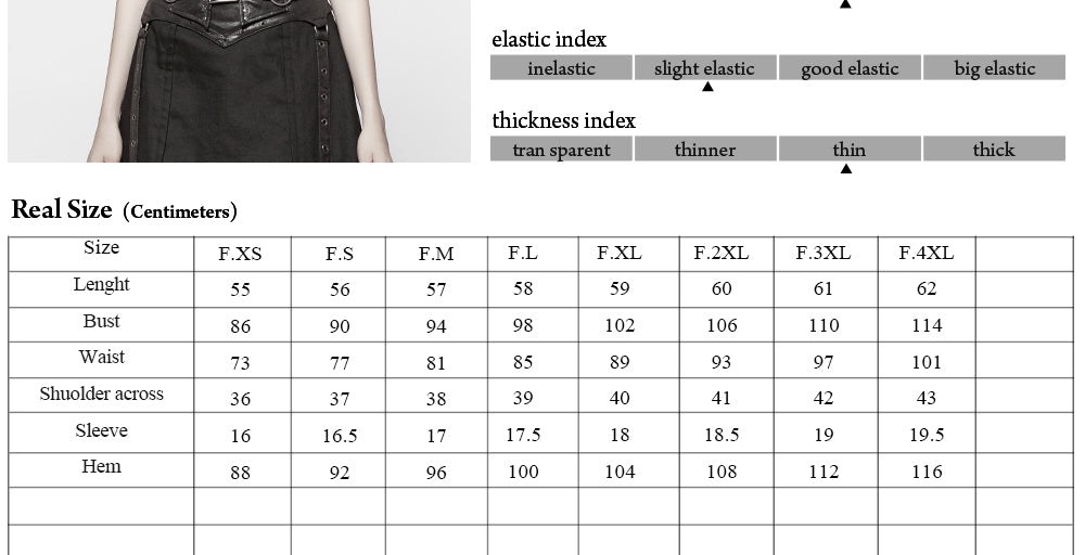 Lilith Punk Cotton Strapped Epaulette Military Shirt Size Chart